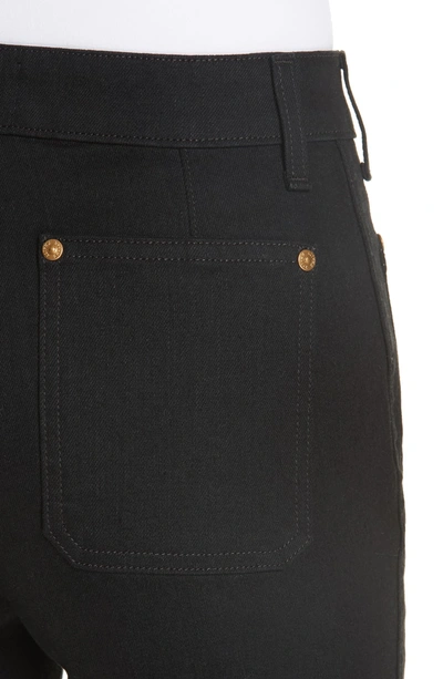 Shop Khaite Patch Pocket Crop Flare Jeans In Black Rinse