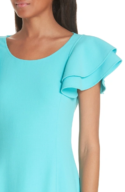 Shop Michael Kors Layered Flutter Sleeve Stretch Wool Crepe Dress In Aqua