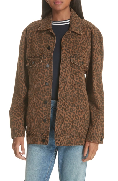 Shop Alexander Wang T Daze Leopard Print Denim Jacket In Tan Leopard Print