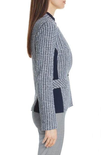 Shop St John Contrast Geometric Knit Jacket In Grey/ Navy Multi