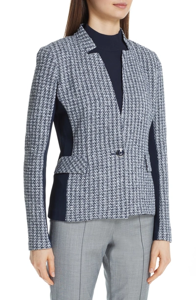 Shop St John Contrast Geometric Knit Jacket In Grey/ Navy Multi
