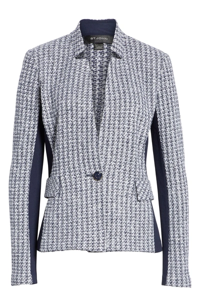Shop St John Contrast Geometric Knit Jacket In Grey/ Navy Multi