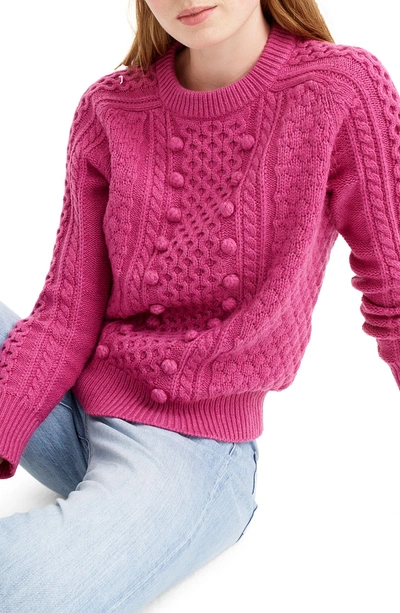 Shop Jcrew Popcorn Cable Knit Sweater In Heather Fresh Berry