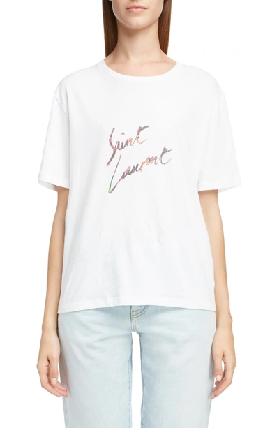 Shop Saint Laurent Animal Logo Tee In Naturel / Multicolor