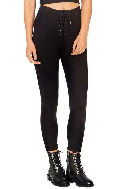 Shop Amuse Society Middle Of The Road Lace-up Pants In Black
