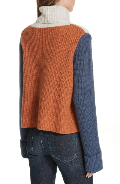 Shop Autumn Cashmere Colorblock Cashmere Sweater In Mojave/ Spice/ Overalls
