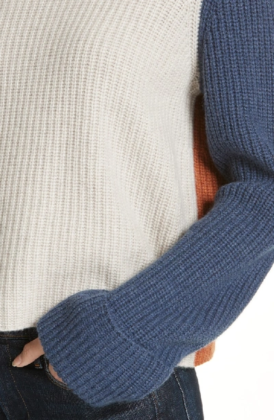Shop Autumn Cashmere Colorblock Cashmere Sweater In Mojave/ Spice/ Overalls