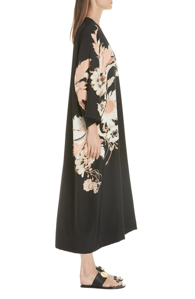 Shop Etro Floral Print Silk Caftan Dress In Black