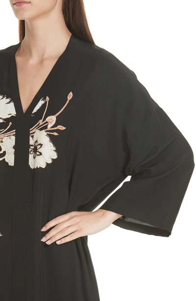 Shop Etro Floral Print Silk Caftan Dress In Black