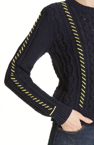 Shop La Ligne Cotton Fisherman Sweater In Navy Yellow