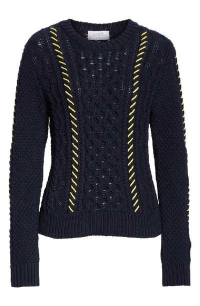 Shop La Ligne Cotton Fisherman Sweater In Navy Yellow