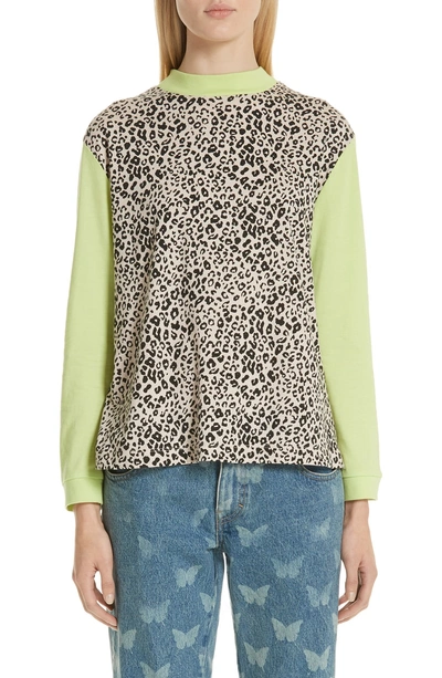 Shop Sandy Liang Lewis Leopard & Neon Sweater In Snow Leopard