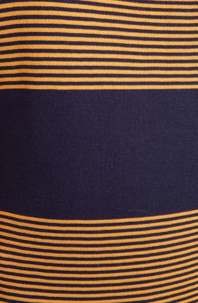 Shop Loewe Stripe Asymmetrical Silk Dress In Navy/ Orange