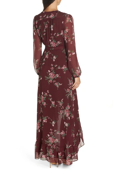 Shop Wayf Meryl Long Sleeve Wrap Maxi Dress In Cabernet Floral