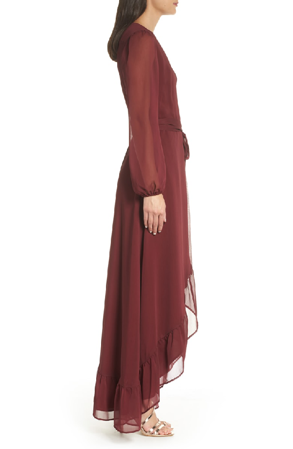 wayf meryl long sleeve wrap maxi dress