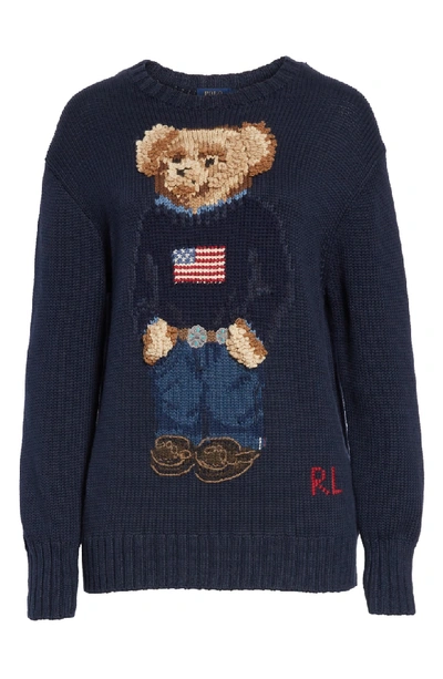 Shop Polo Ralph Lauren Bear Sweater In Navy Multi