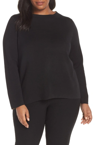 Shop Eileen Fisher Reversilble Silk Blend Sweater In Black/ Clay