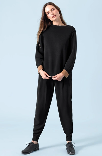 Shop Eileen Fisher Reversilble Silk Blend Sweater In Black/ Clay
