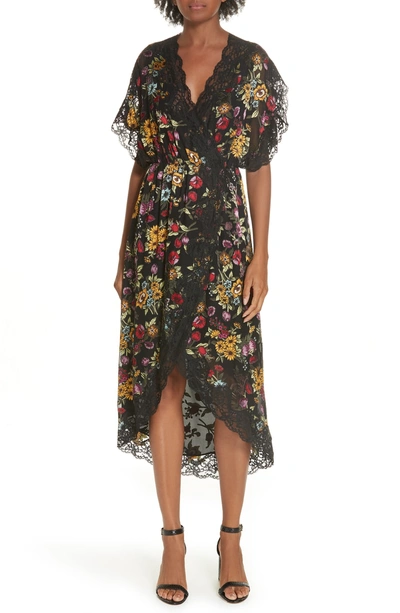 Shop Alice And Olivia Adele Lace Trim Dress In Western Floral Black