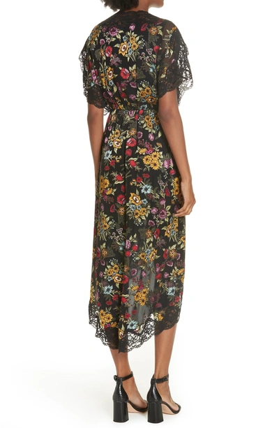 Shop Alice And Olivia Adele Lace Trim Dress In Western Floral Black