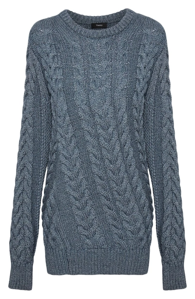 Shop Theory Twisting Cable Crewneck Sweater In Denim