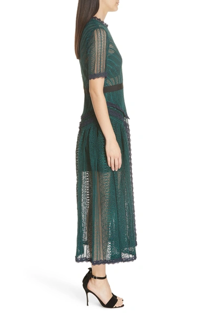 Shop Self-portrait Wave Lace Midi Dress In Green