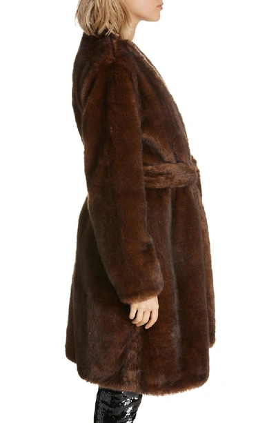 Shop Frame Faux Mink Fur Robe Coat In Brown