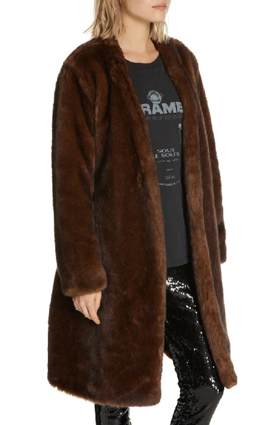 Shop Frame Faux Mink Fur Robe Coat In Brown
