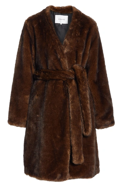 Shop Frame Faux Mink Fur Robe Coat In Brown