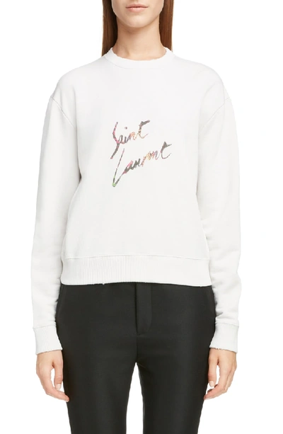 Shop Saint Laurent Animal Logo Sweatshirt In Dirty Ecru / Multicolor
