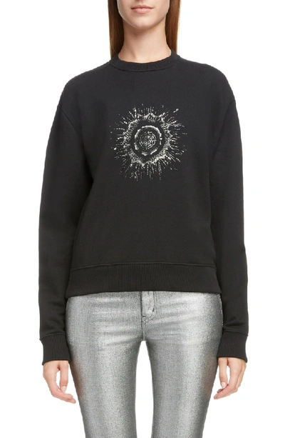 Shop Saint Laurent Embellished Splatter Logo Sweatshirt In Noir / Naturel / Argent