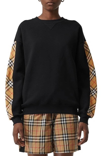 Shop Burberry Bronx Check Sleeve Sweatshirt In Black