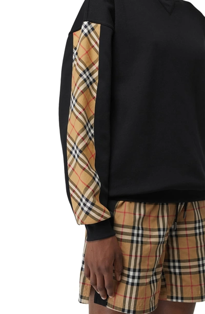 Shop Burberry Bronx Check Sleeve Sweatshirt In Black