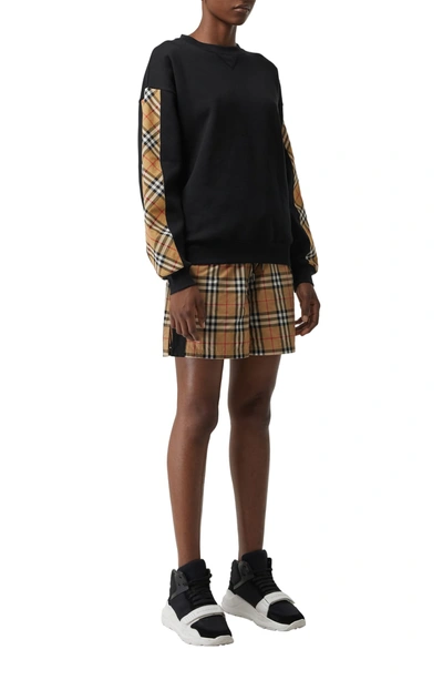 Shop Burberry Bronx Check Sleeve Sweatshirt In Black