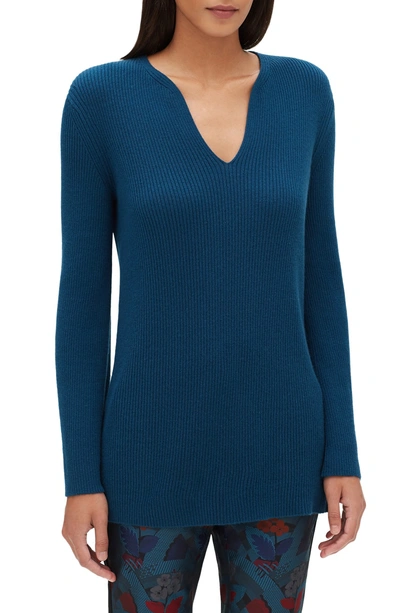 Shop Lafayette 148 Rib Cashmere Tunic Sweater In Empress Teal