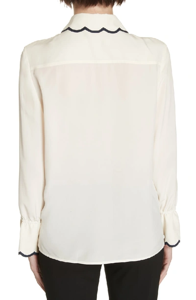 Shop Tory Burch Scallop Silk Bell Sleeve Shirt In New Ivory