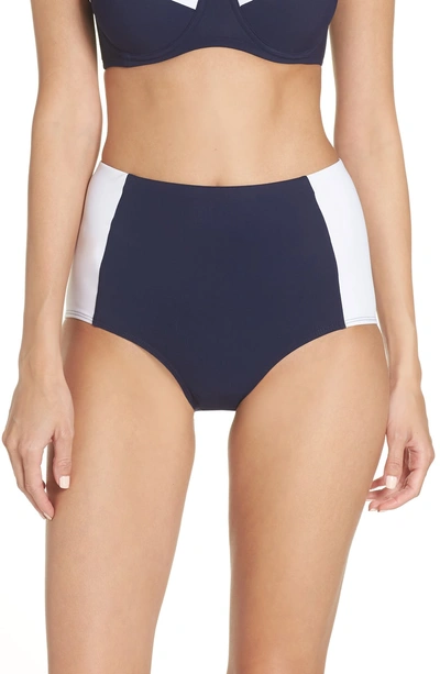 Shop Tory Burch 'lipsi' High Waist Bikini Bottoms In Tory Navy/ White