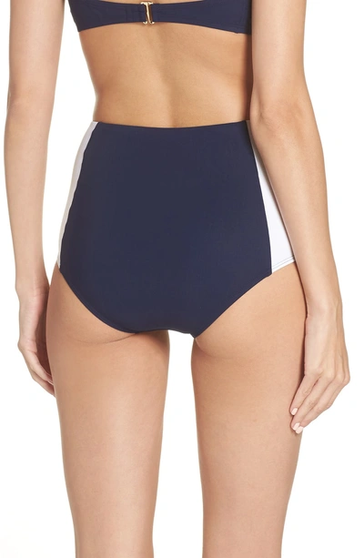 Shop Tory Burch 'lipsi' High Waist Bikini Bottoms In Tory Navy/ White