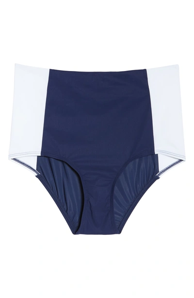 Shop Tory Burch 'lipsi' High Waist Bikini Bottoms In Tory Navy/ White
