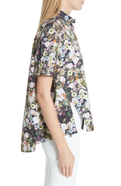 Shop Adam Lippes Floral Print High/low Poplin Shirt In Black Floral