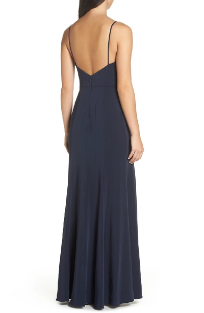 Shop Jenny Yoo Aniston Luxe Crepe Trumpet Gown In Midnight