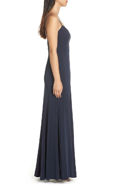 Shop Jenny Yoo Aniston Luxe Crepe Trumpet Gown In Midnight