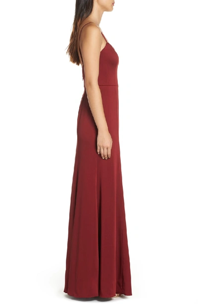 Shop Jenny Yoo Aniston Luxe Crepe Trumpet Gown In Cranberry