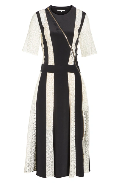 Shop Stella Mccartney Lace Stripe Silk Dress In Black