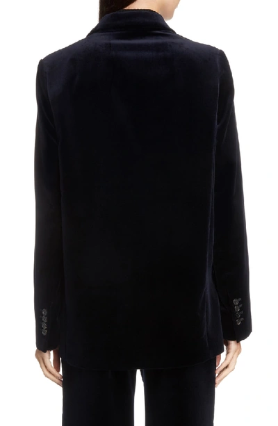 Shop Acne Studios Double Breasted Velvet Jacket In Navy/blue