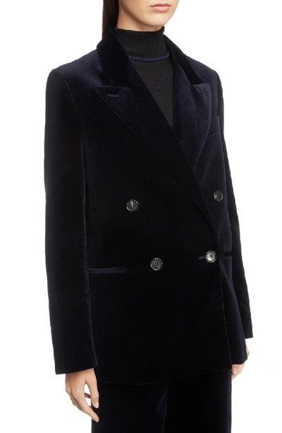 Shop Acne Studios Double Breasted Velvet Jacket In Navy/blue