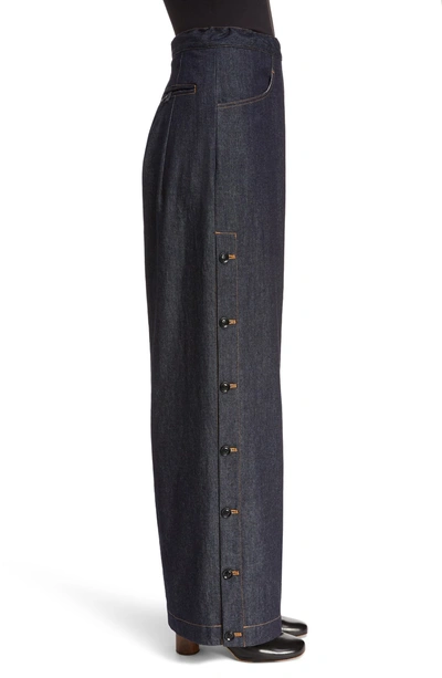 Shop Y's Side Button Wide Leg Jeans In Indigo