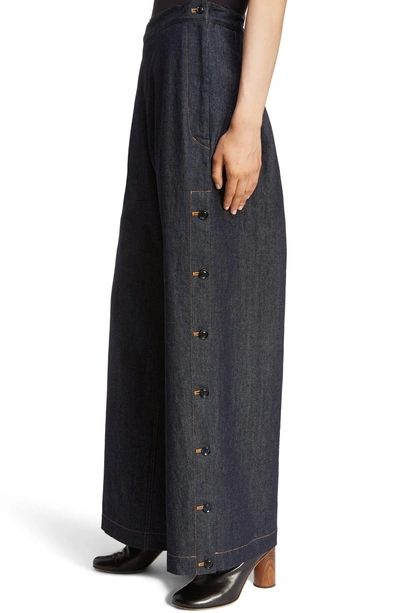 Shop Y's Side Button Wide Leg Jeans In Indigo