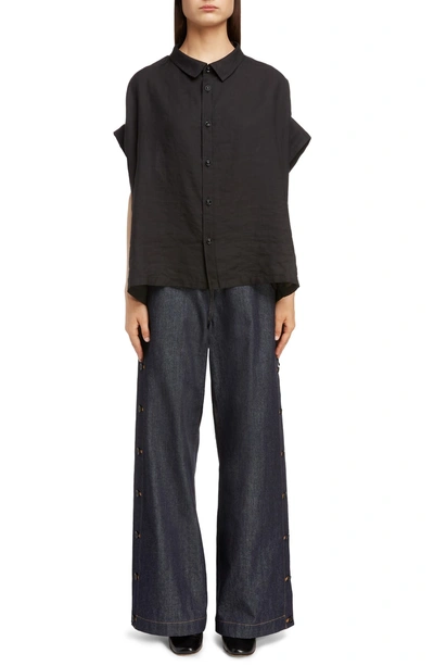 Shop Y's Side Button Wide Leg Jeans In Indigo