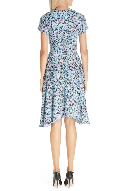 Shop Jason Wu Ruched Floral Print Silk Georgette Dress In Blue Multi